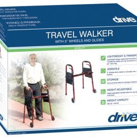Drive Deluxe Folding Travel Walker with 5″ Wheels RTL10263KDR Divine Mobility | Home Healthcare Store