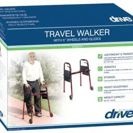 Drive Deluxe Folding Travel Walker with 5″ Wheels RTL10263KDR Divine Mobility | Home Healthcare Store