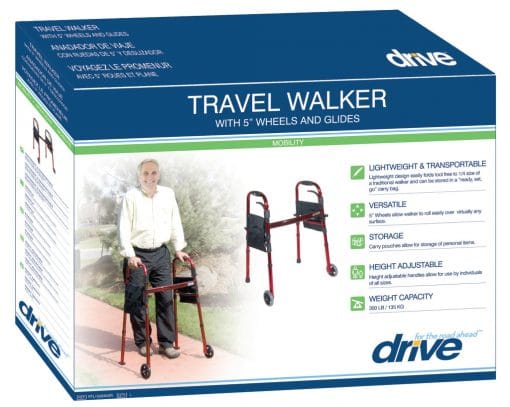 Drive Deluxe Folding Travel Walker with 5″ Wheels RTL10263KDR Divine Mobility | Home Healthcare Store